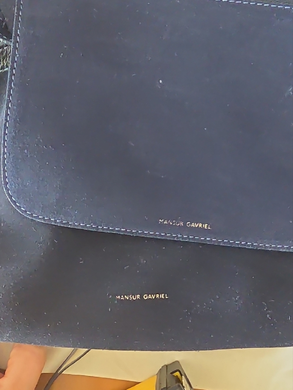 Mansur Gavriel Navy Suede Drawstring Bucket Bag with Pouch - Picture 10 of 10